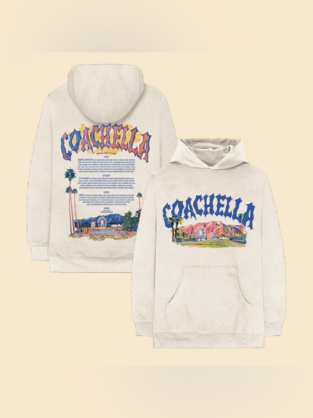 NWOT Coachella Pastels 2026 Lineup Hoodie